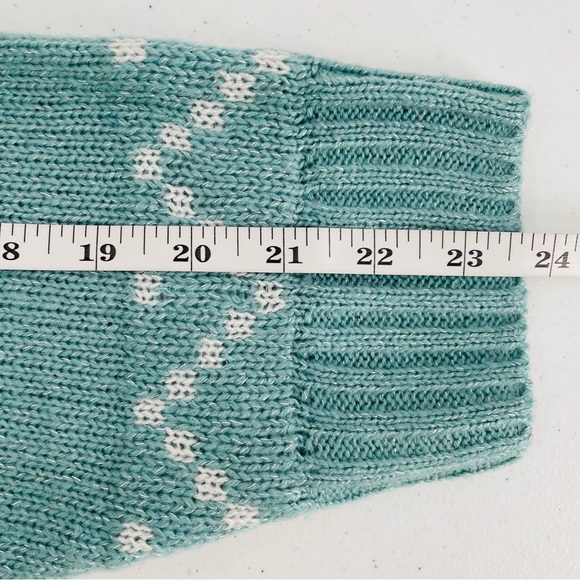 CJ Banks Teal White Black Grey Silver Thread Fair Aisle Soft Crew Neck Sweater - Picture 10 of 10